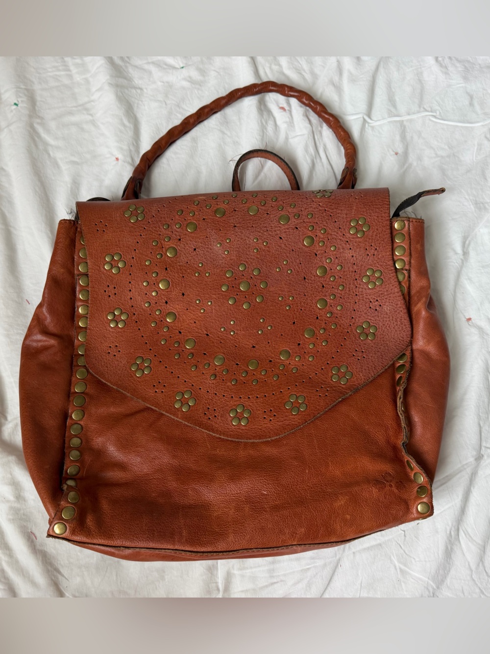 Rust Leather Studded Backpack
